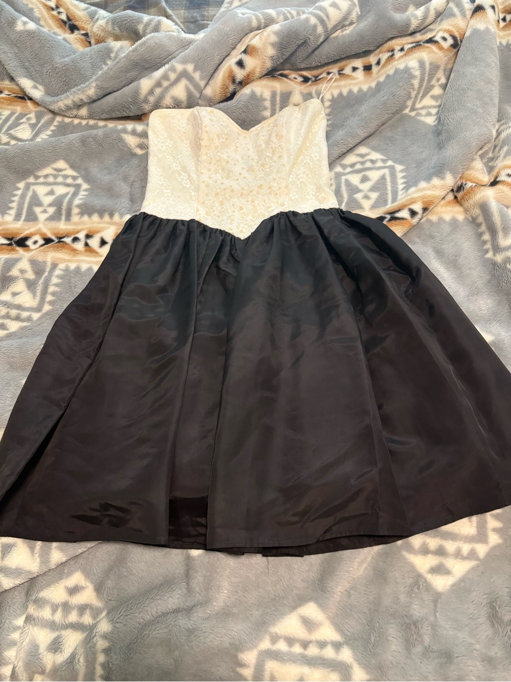 Gunne Sax Strapless Two-Tone Dress — Cream Bodice & Black Skirt